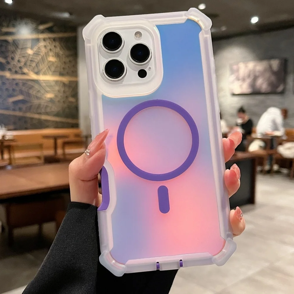 فاخر ل Magsafe الليزر المبهر درع حافظة آيفون 17 16 15 14 13 برو ماكس شحن لاسلكي طبقة مزدوجة غطاء للحماية #2