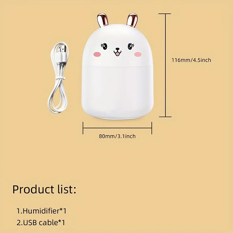 1 pezzo, umidificatore portatile USB e luce notturna |   , Ufficio, Dormitorio, Auto |   Adorabile |   Umidificatore d'aria sicuro e carino, freschezza dell'aria