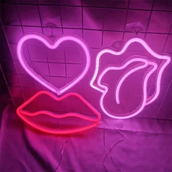 Sinal de luz LED Boca Lip Neon, Angel Wings, Sexy Lips Lamp, Decoração de mesa, Shop Wall, Party Gift, USB e Battery Case