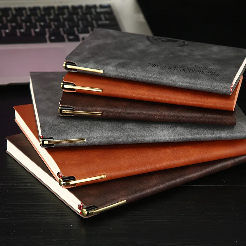 A5 Soft Leather Business Notebook Small Notebook Creative Notepad with Daily Insert Pen
