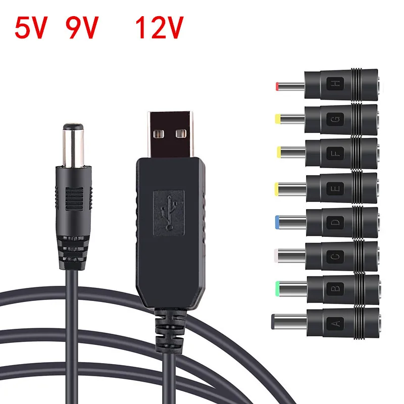 USB to DC Power Cable 5V to 12V Boost Converter with 8 Adapters USB DC Jack Charging Cable for Wifi Router Mini Fan Speaker