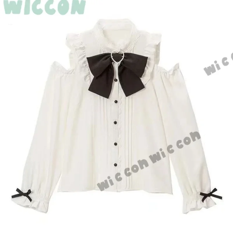 Lolita Lace Plus Size Retro Blouse Japanese Jirai kei Schoolgirl Outfit Women Off Shoulder Sweet Top Autumn Loose Vintage Shirt