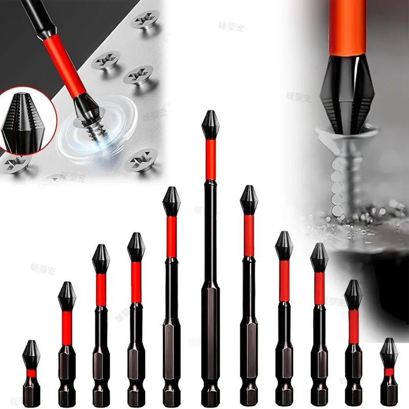 Electric Drills Magnetic Screwdriver Bit Set Anti Slip Bits S2 Alloy Steel Impact Resistance Bits-6/12Pcs for Electric Drills
