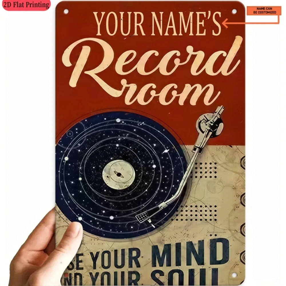 8x12Inch Customizable Retro Record Player Tin Sign 1pc Custom Name Text Decor Suitable Bar Cafe Music Room Gift