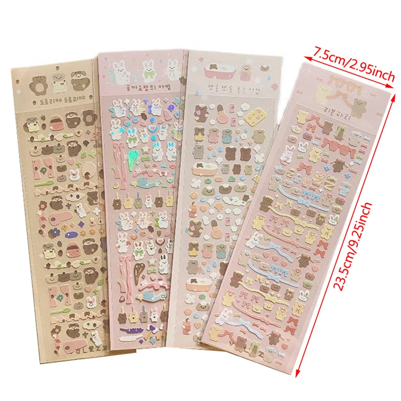 1Pc Korean Popular Cartoon Bunny Bear Laser Sticker Scrapbooking Stick DIY Material Stationary Kawaii Art Decoration Supplies