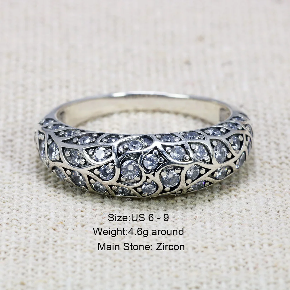 Real Pure 925 Sterling Silver Luxury Design Rings For Women Elegant Inlaid Zircon Stone Vintage Flowers Thai Silver Jewelry