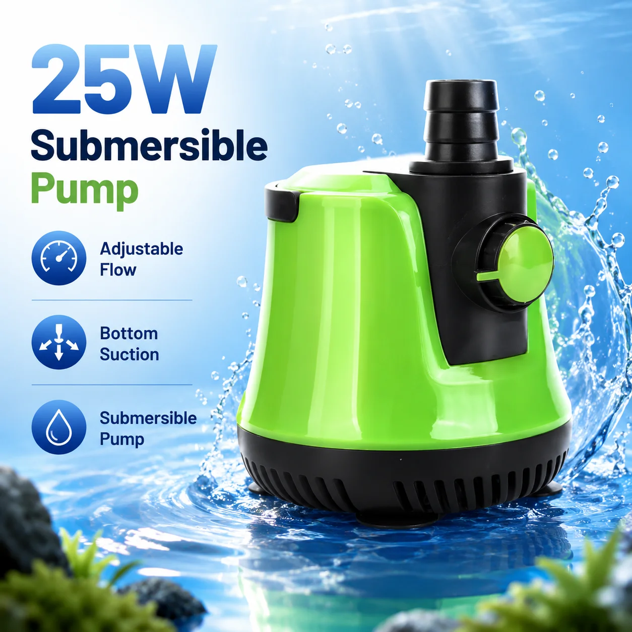 Submersible Aquarium Water Pump With Adjustable Flow Low Water Level Suction For Fish Tank Pond Fountain Garden And Indoor