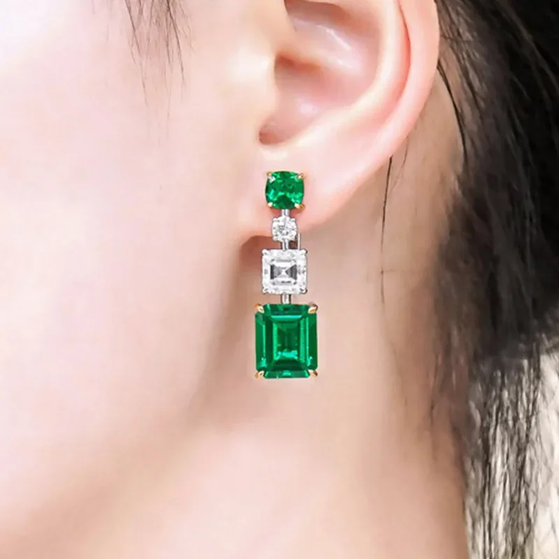 Luxury Bridal Earrings 925 Sterling Silver Emerald Cut Square Zircon Earrings for Women Girls Party Fashion Statement Jewelry