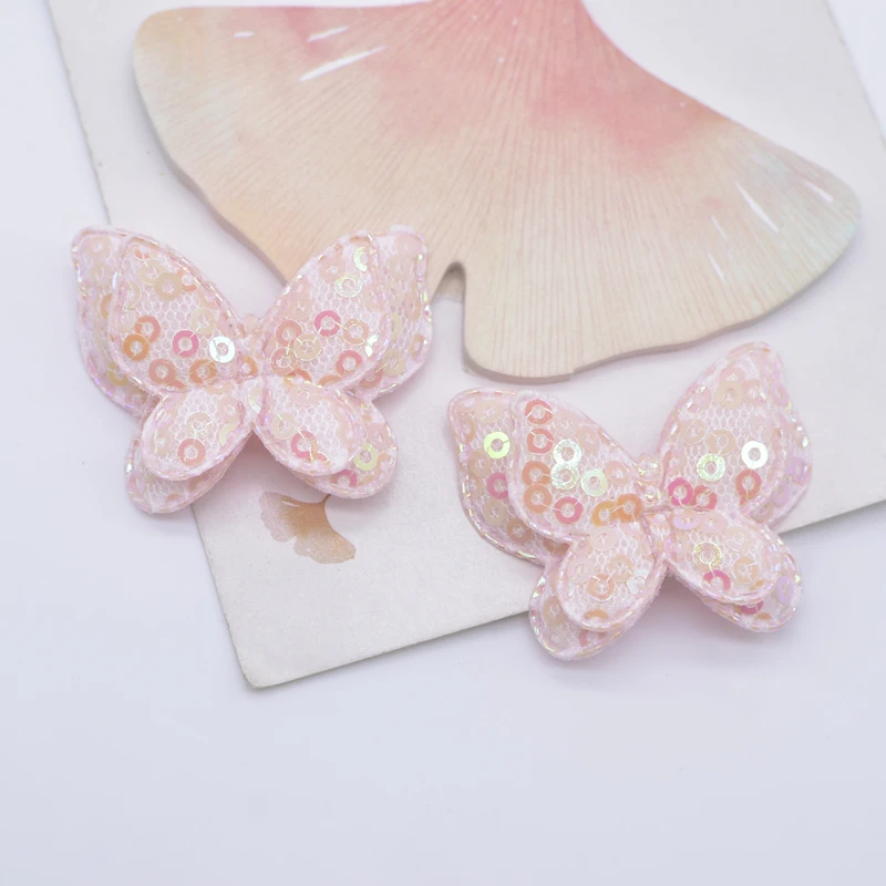 16Pcs 40*32mm Padded Sequins Double Butterfly Appliques for Clothes Hat Shoes Sewing Patches DIY Headwear Hair Clips Bow Decor