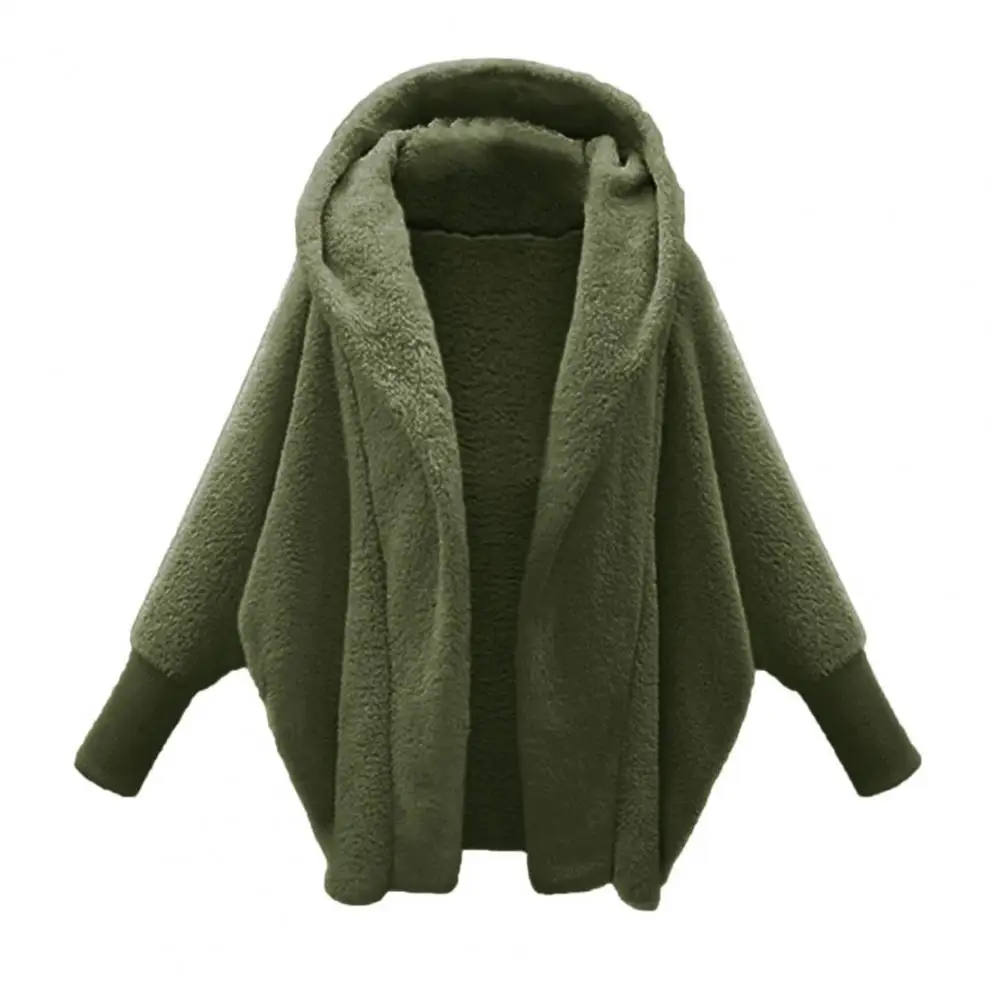 

Elegant Coat Thickened Warm Outwear Women's Plush Hooded Coat with Long Sleeve Solid Color Fleece Jacket for Autumn Winter Open