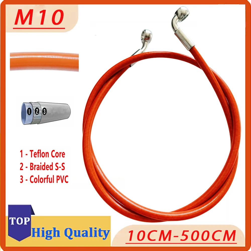 

Orange 10CM-500CM Brake Hose Hydraulic DOT Line Cable 10mm 28° 90° Banjo for Suzuki Kawasaki Yamaha Pipe Line Braided oil hose