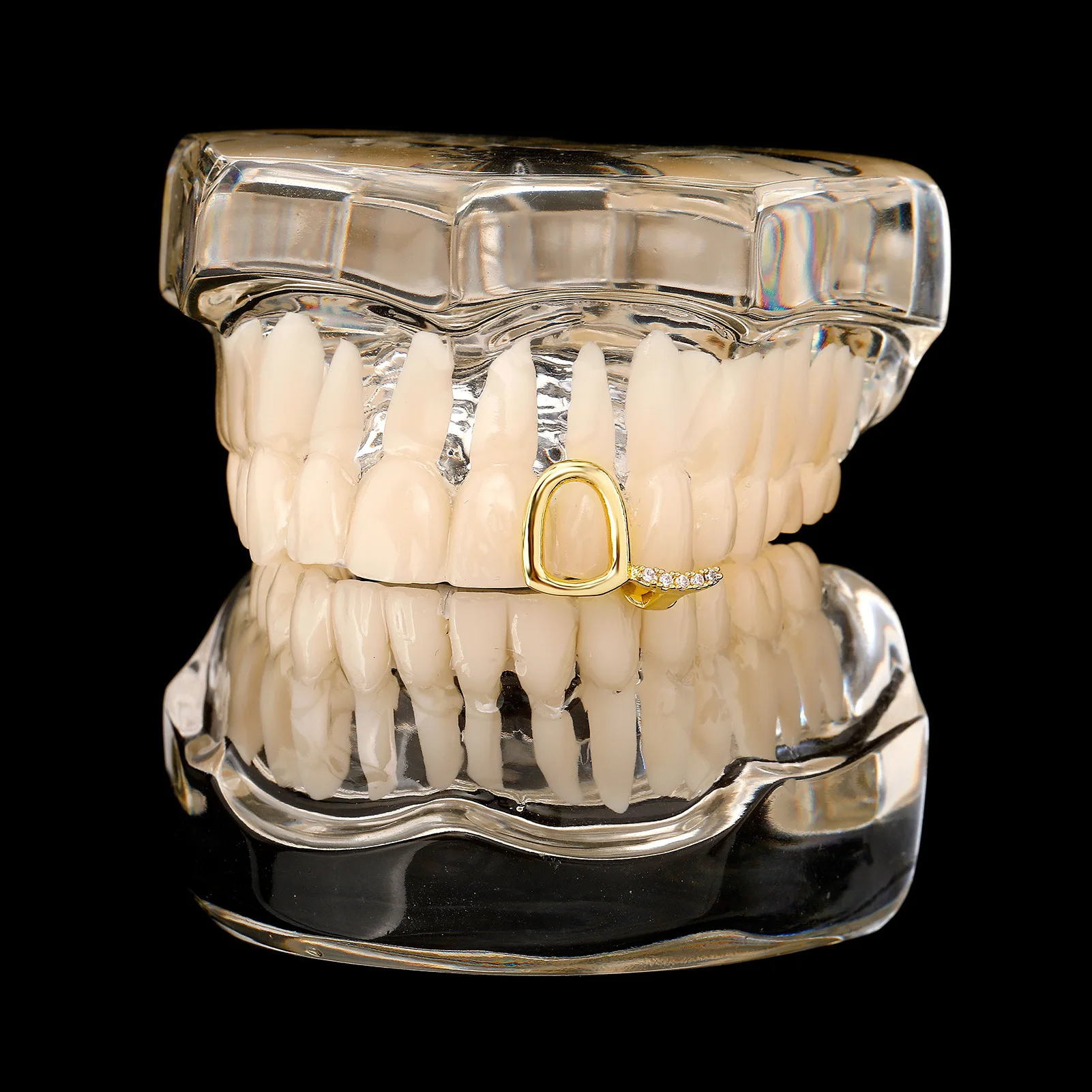 YOUNGX خمر شريط أفقي الجوف الأسنان Grillz الأقواس الهيب هوب لامعة الزركون الأسنان قبعات للنساء الرجال المجوهرات تأثيري #4