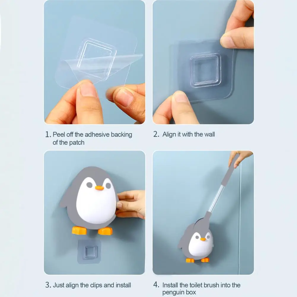 Hanging Toilet Brush Penguin Shape Wall-mounted Toilet Bowl Brush Combo with Soft Bristles Liquid Toilet Brush for Home for Easy