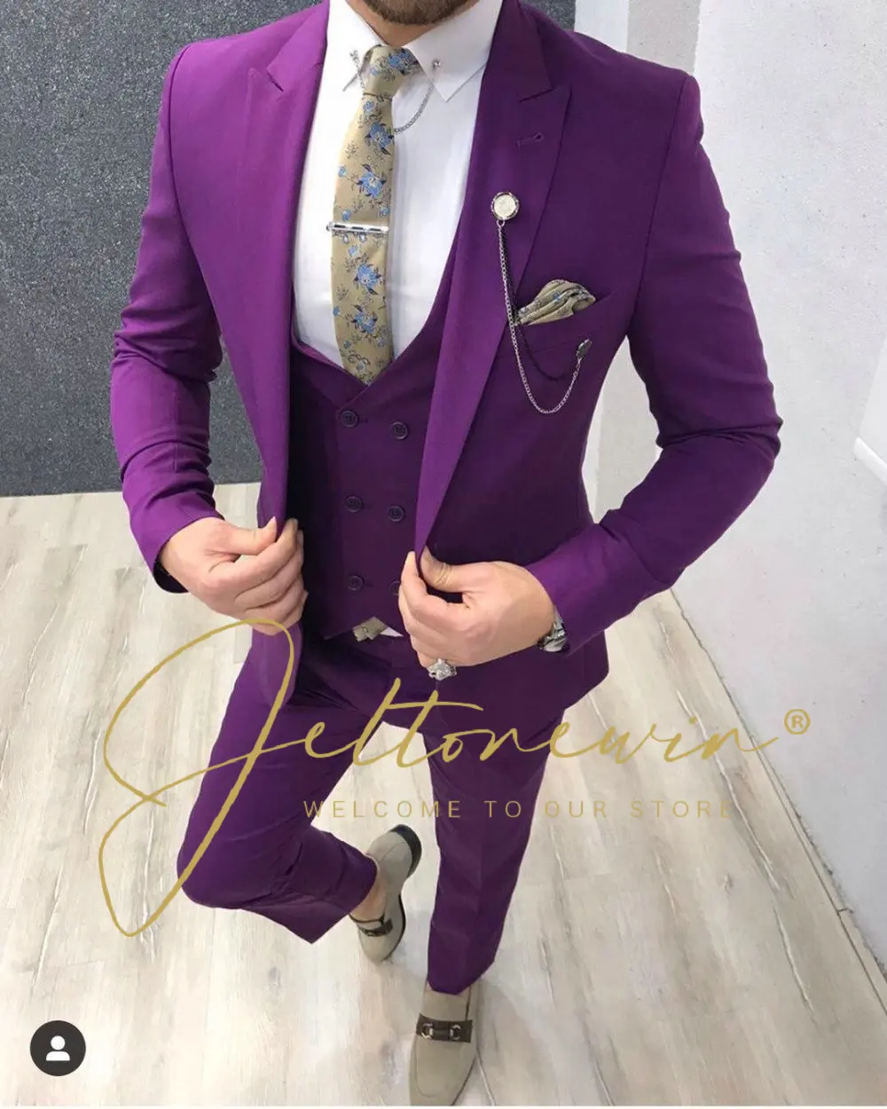 

Fashion Suits For Men Slim Fit Formal Groom Wedding Notch Lapel Tuxedo 3 Piece Jacket Vest Pants Set Male Blazer Costume Homme