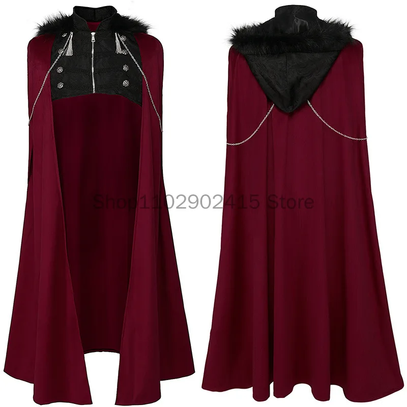 Ropa Medieval Steampunk victoriana para hombre, abrigos, camisa plisada, capa con capucha, disfraz de Cosplay para actuación en escenario, moda