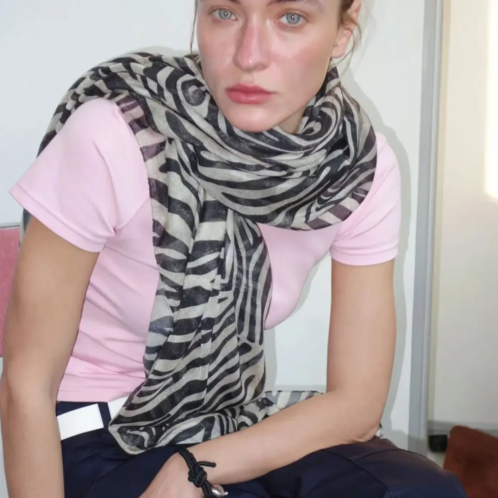 Retro Zebra Pattern Large Square Scarf Women Cotton Linen Shawl Summer Breathable Sun Protection Fashion Stole