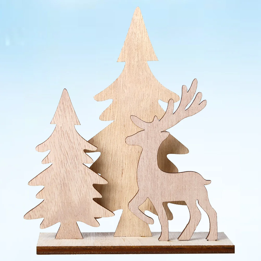 

Christmas Wooden Deer Decoration Craft with Lovely Patterns for Home Table Centerpiece Wooden Craft Decorations