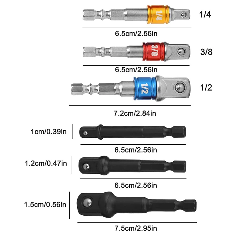 

AAAF 6 Pcs Socket Bit Adapters 1/4 Inch 3/8 Inch 1/2 Inch Drive Impact Power Extension Set Drilling Bit Nut Driver Tool Kits