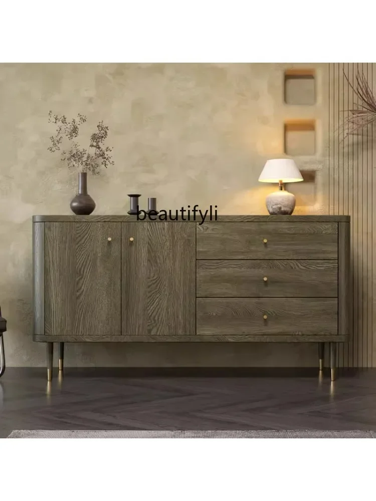 

07Light Luxury Entrance Cabinet Living Room Modern Minimalist Side Cabinet Bedroom Drawer Storage Cabinet Solid Wood Sideboard