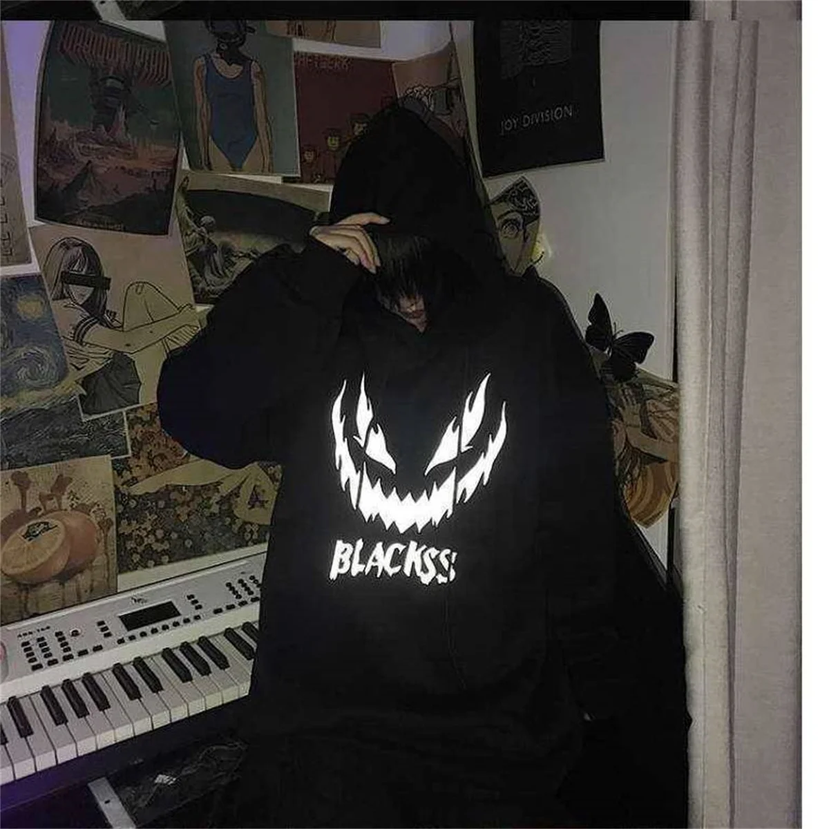Winter Men Hip Hop Devil Hoodies Japanese Casual Sweatshirts Streetwear Men Women Loose Harajuku Reflective Punk Autumn Hoodie