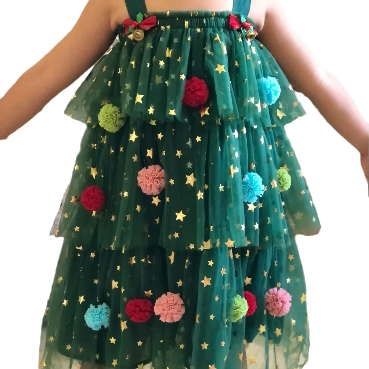 Holiday Style Christmas Tree Dress Children's Cake Suspender Mesh Dress Kids Clothes Vestido De Bautizo Para Niña Princess Dress