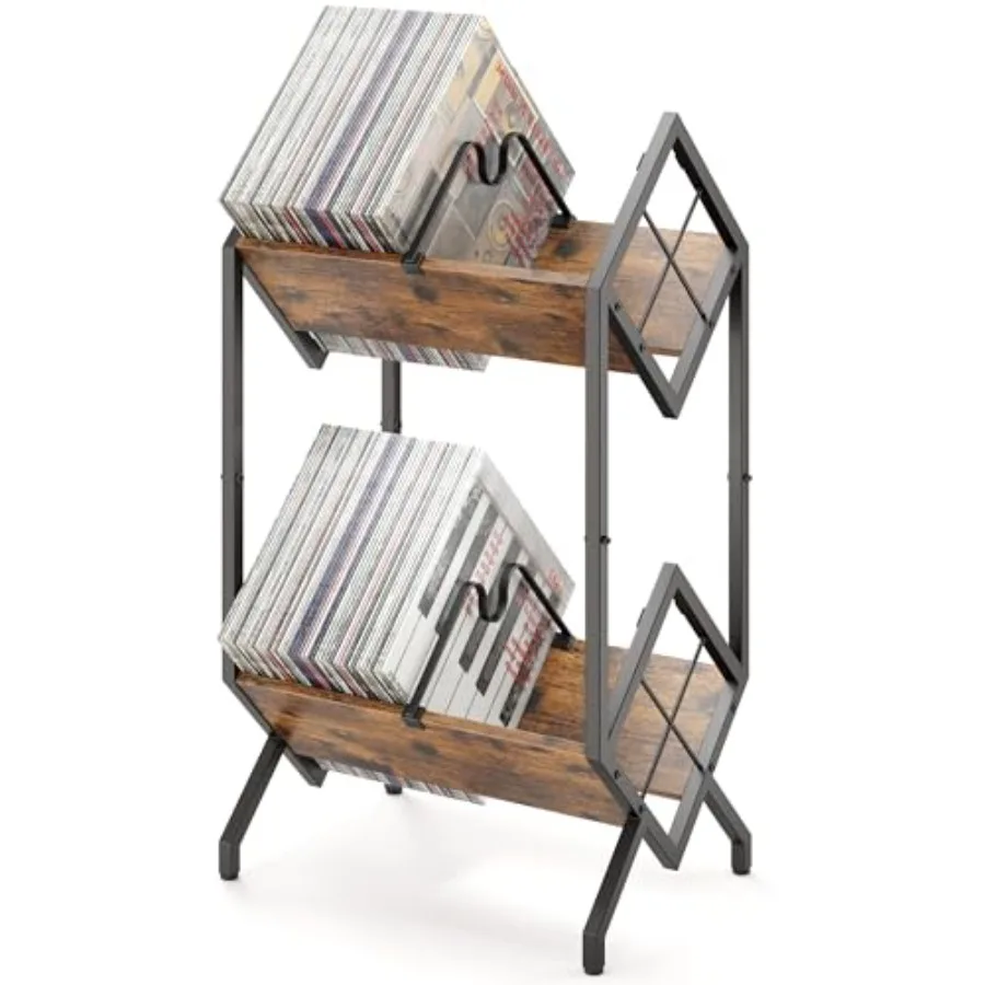 

2-Tier-Vinyl-Record-Storage-Holder With Dividers, Metal Album storage for vinyl records display Shelf, Vintage 160-200 LP Stora