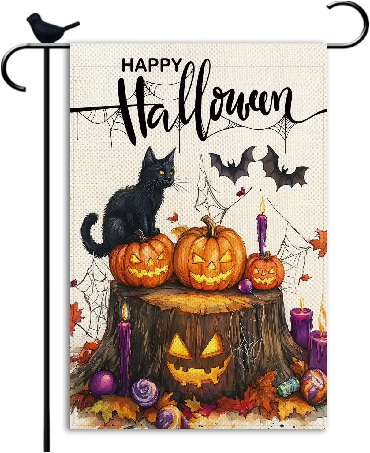 Happy Halloween Black Cat Garden Flag Pumpkin Small Flag double sided Seasonal Burlap Farmhouse Decor 12.5x18 Inch yyi