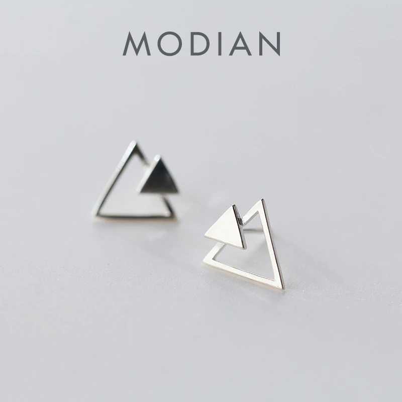 

Modian Simple Silver Triangle Stud Earrings 100% Real Sterling Silver 925 Jewelry For Women Classic Party Elegant Studs Ear