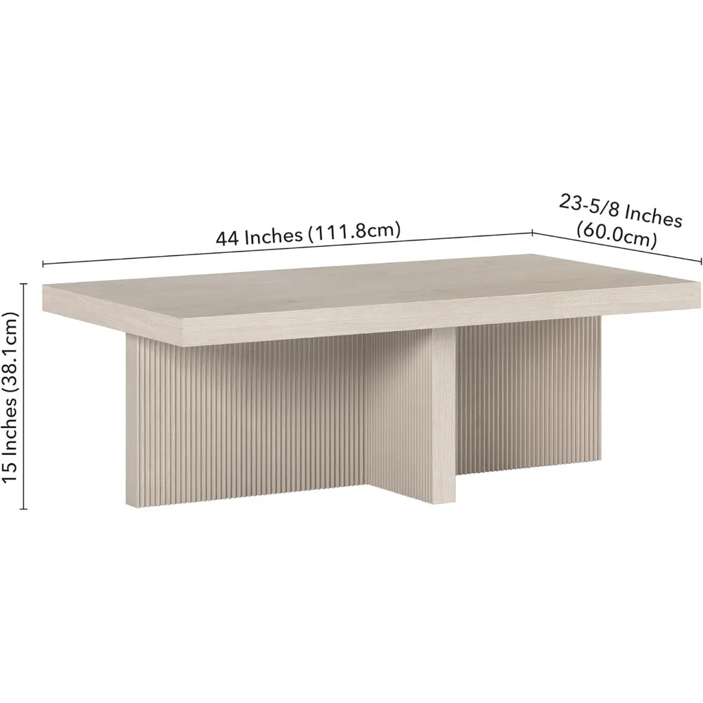 โต๊ะกาแฟไม้ลายร่องทรงสี่เหลี่ยม ดีไซน์เรียบง่ายสำหรับห้องนั่งเล่น ห้องครอบครัว หรือสำนักงาน สีขาวอัลเดอร์