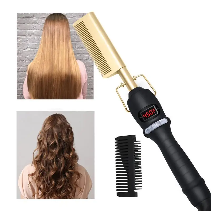 

Hair Straightening Comb Ceramic Straightening Brush 3 Adjustable Temperatures Electric Hair Straightening Comb Curling Iron