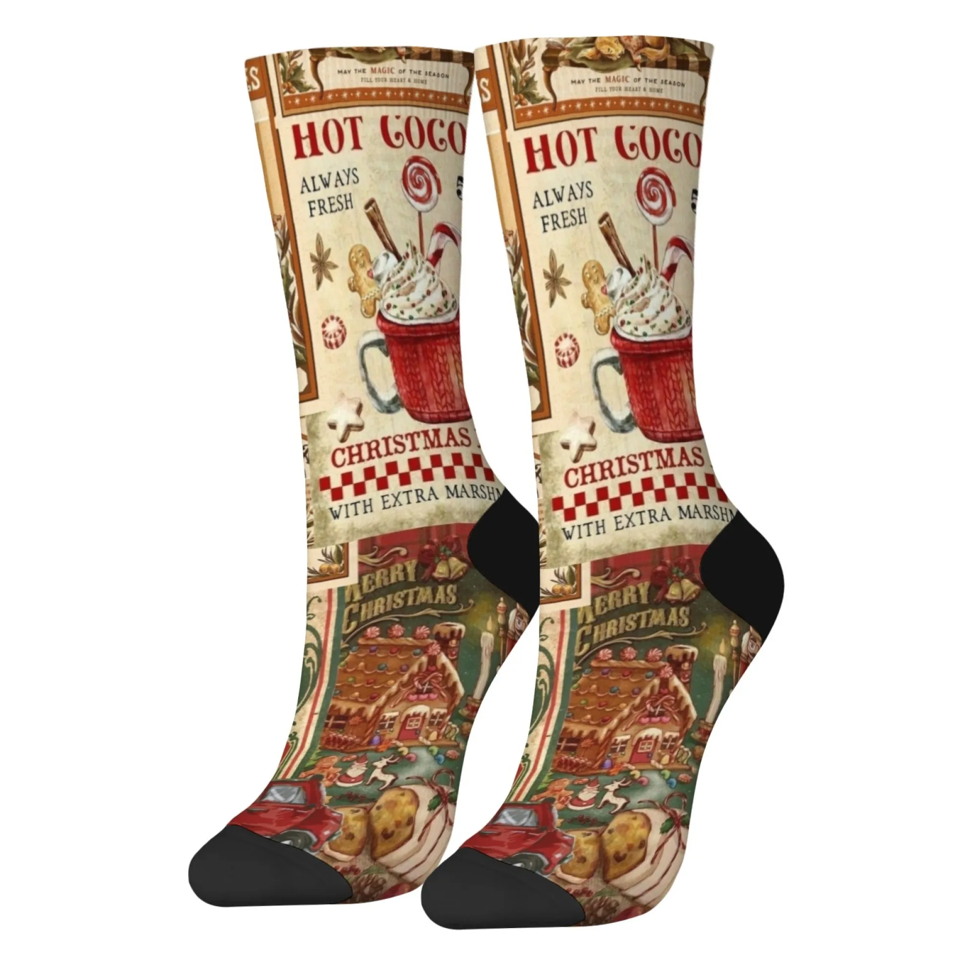 Calzini da uomo con stampa patchwork natalizia retrò Harajuku - Calzini casual per le vacanze di Natale in stile street romanzo - Regalo divertente per le feste