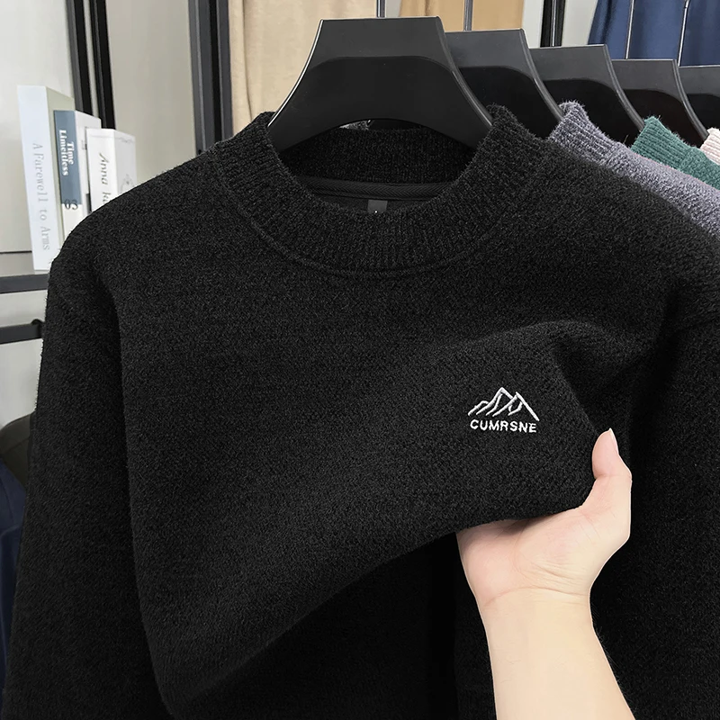 

High quality fashion knitted sweater luxury brand letter embroidery men's wear plush thickened warm casual round neck pullover