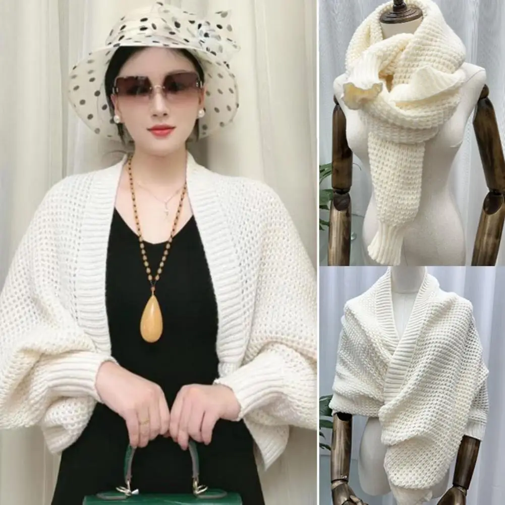 Autumn Winter Knitting Shawl Ribbed Trim Long Sleeve Open Front Shawl Wrap Solid Color Ribbed Trim Cozy Wrap Knitted Coat 소포