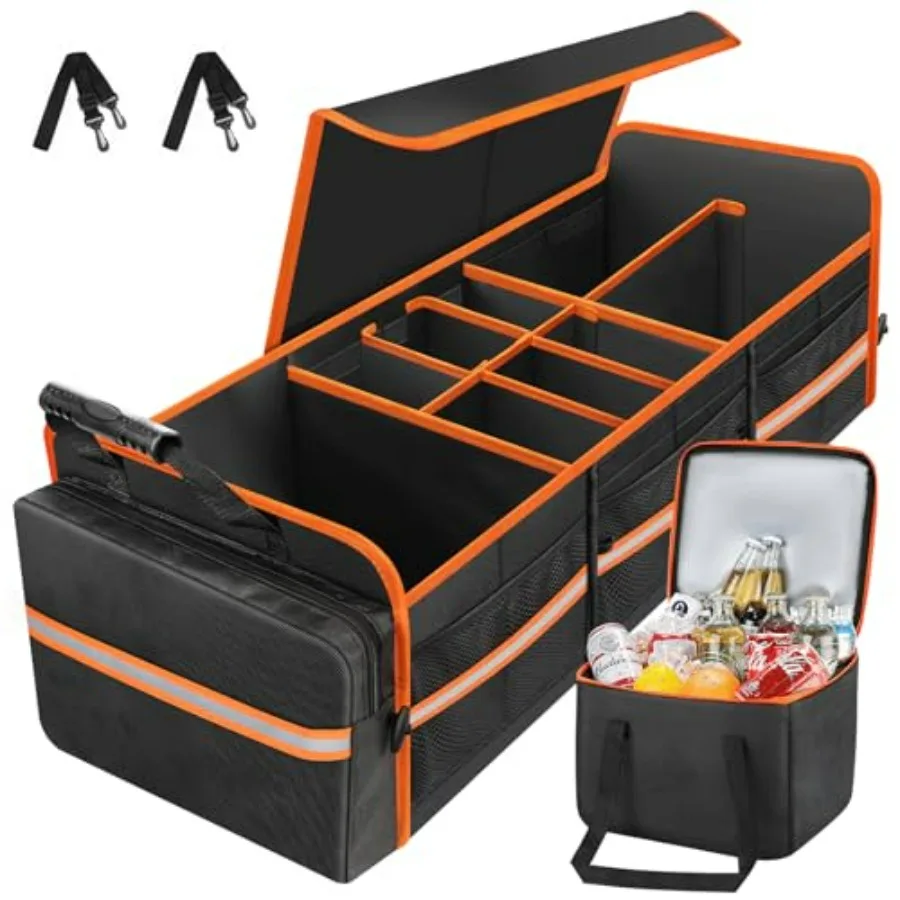 

95L Car Trunk Organizer with Removable Cooler Bag Collapsible Trunk Storage Organizer with Removable Lid - Multi Compartment Wa
