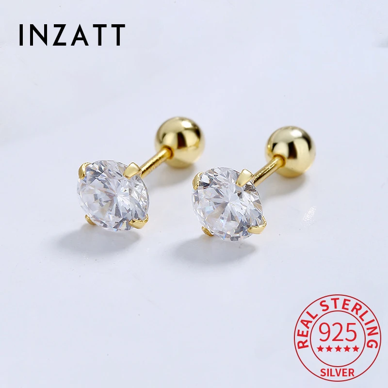 

INZATT Real 925 Sterling Silver 3/4/5/6mm Sparkling Round Zircon Stud Earrings for Women Classic Fine Jewelry 2024 Accessories