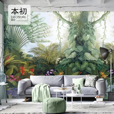custom 3D personalized bedroom background wall American style living room mural Tropical rain forest Botany wallpaper green leaf