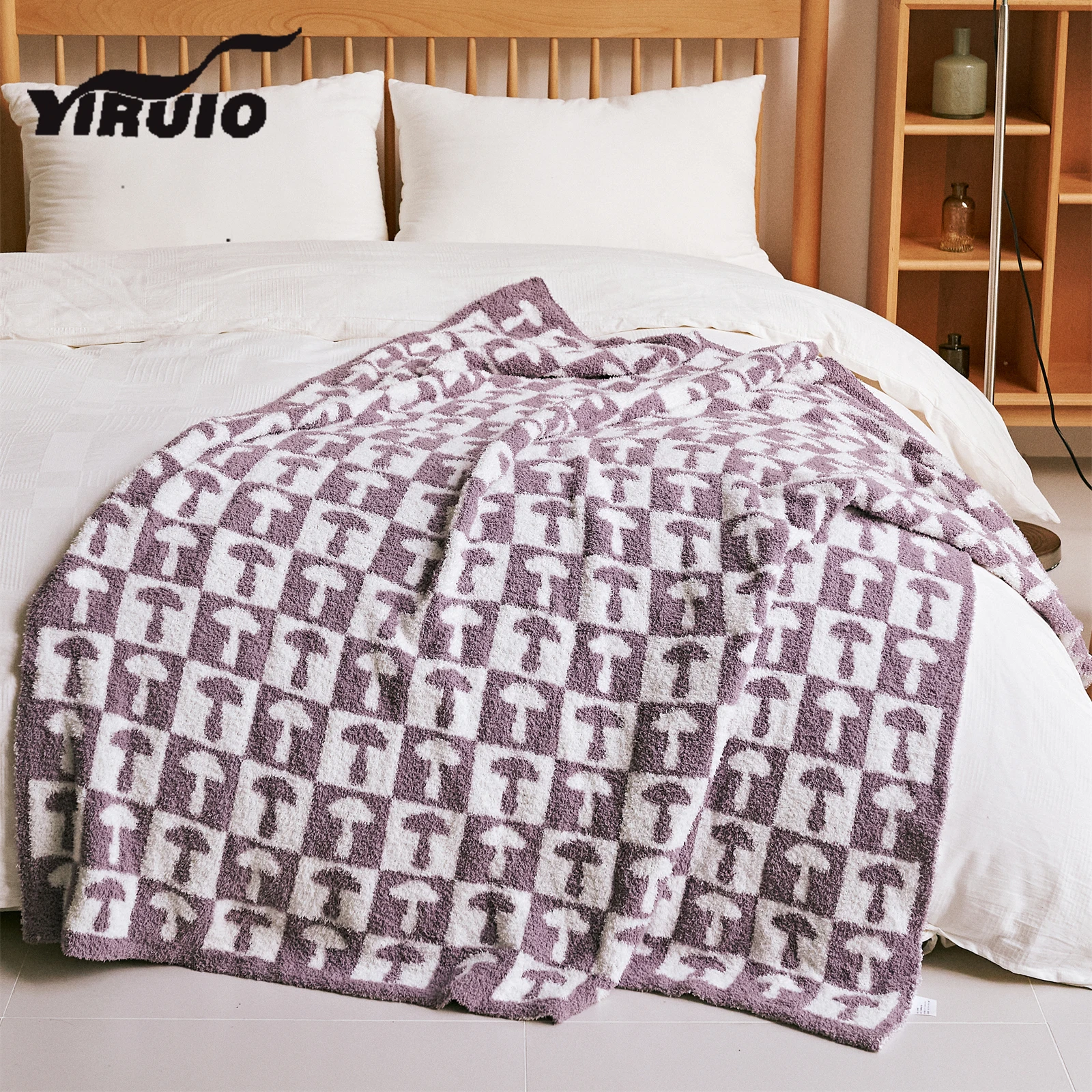 

YIRUIO Nordic Checker Plaid Design Blanket Super Soft Cozy Downy Fluffy Microfiber Knitted Throw Blanket For Sofa Bed Car Office