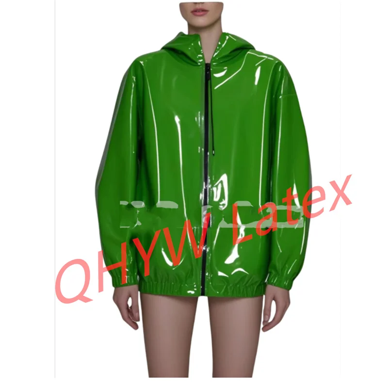 

Green Gummi Latex Rubber Top Sports Jacket Handmade Cosplay Hoodies Halloween Costumes for Women