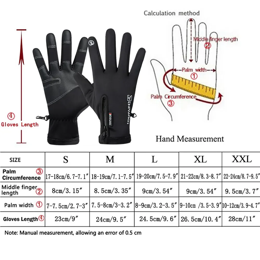 Winter Motorcycle Gloves Guante Thermal Fleece Lined Warm Gloves Water Resistant Skin-friendly Touch Screen Moto Bike Ski Gloves