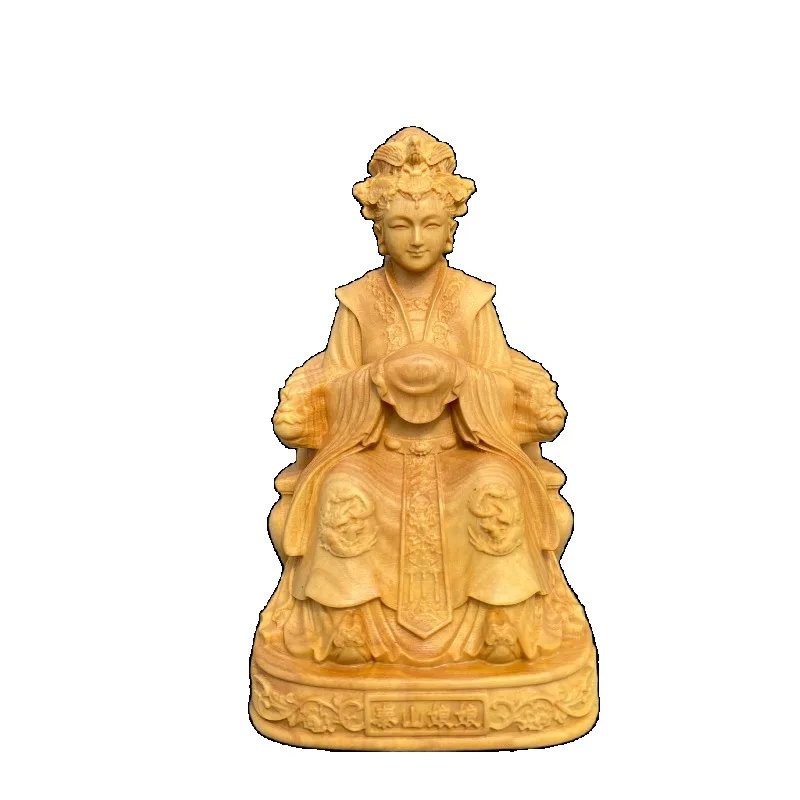 

Hand Carved Boxwood Wooden Bixia Yuanjun Statue Figurine - Mount Tai Goddess Ornament Home Altar Temple Shrine Decor Gift