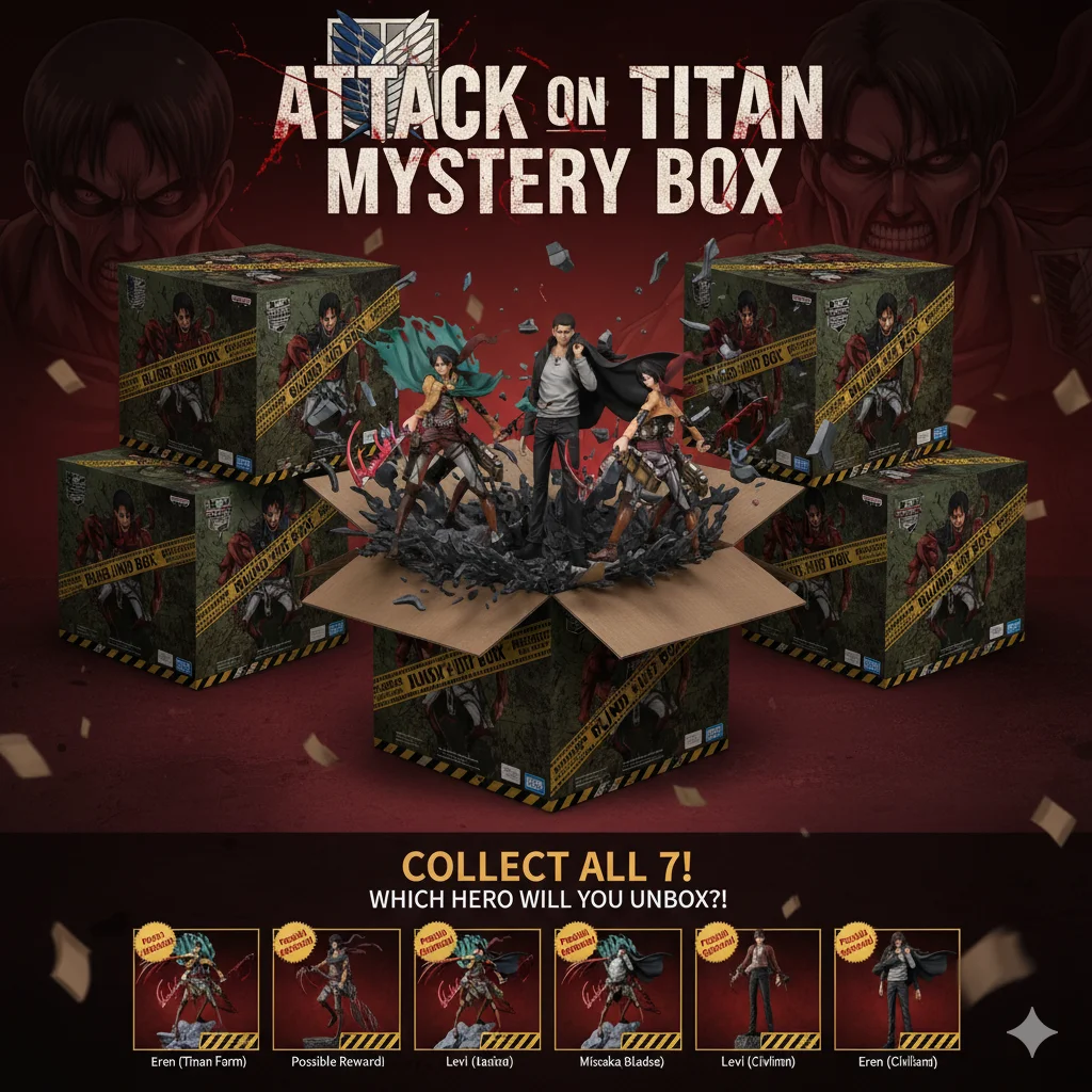

2026 Attack on Titan Mystery Box Blind Box Anime Figures Eren Mikasa Levi Titan Shifter Collectible Toy Perfect Gift for Fans