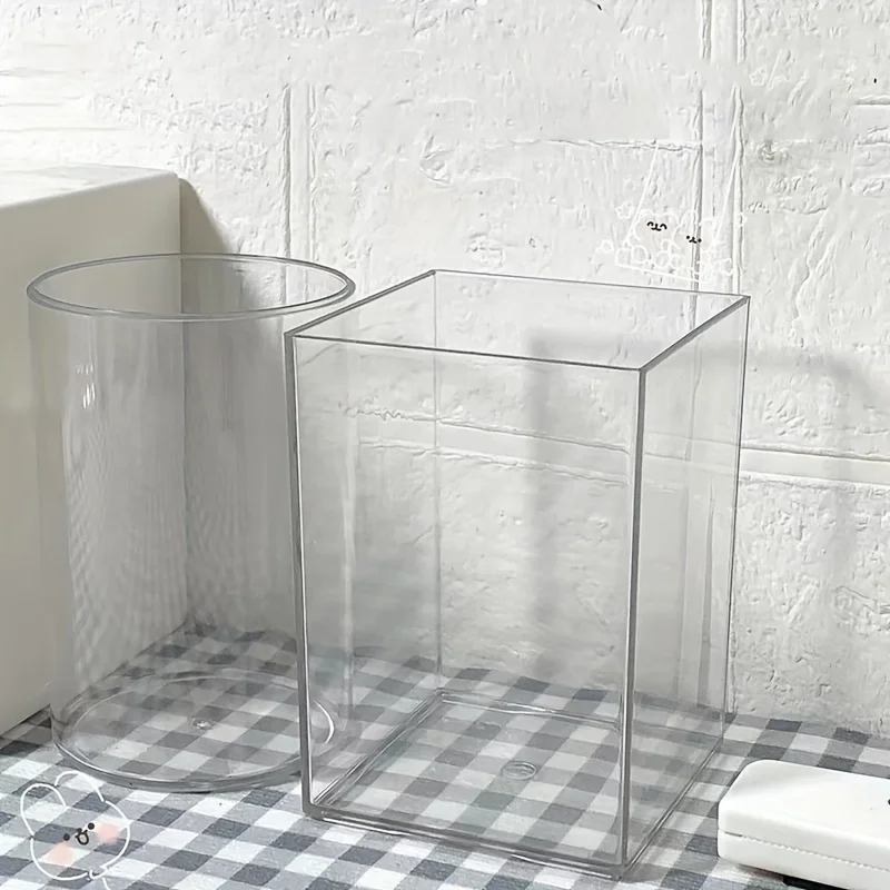 Große Kapazität Acryl Transparent Stift Halter Student Desktop Organizer Box Für Männer Frauen Einfache Design Kristall Form