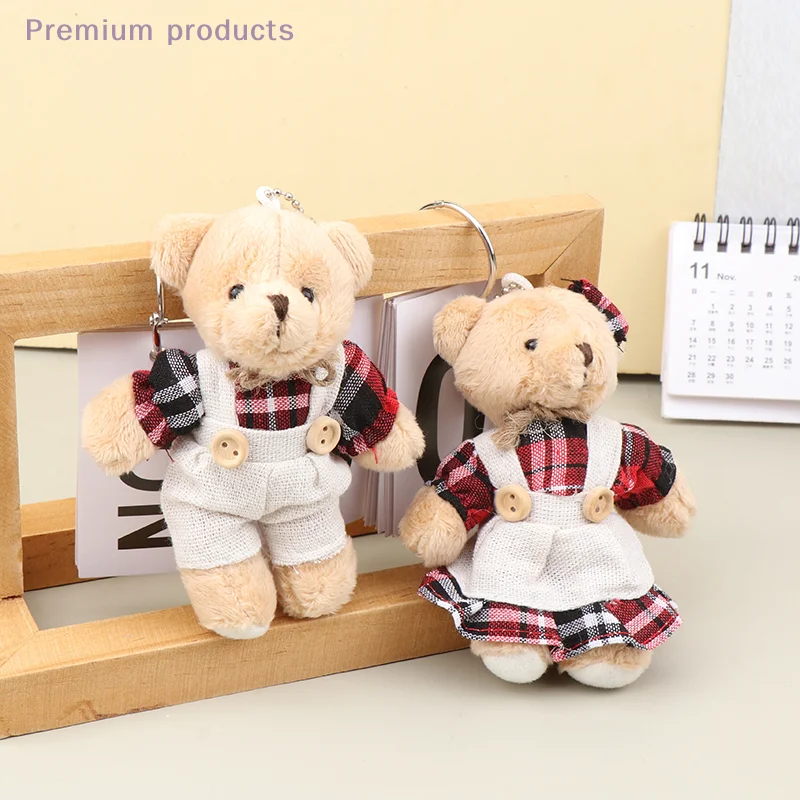 1pc dos desenhos animados usar roupas urso brinquedo de pelúcia chaveiro macio pelúcia boneca pingente mochila saco de carro chaveiro decoração presente do miúdo