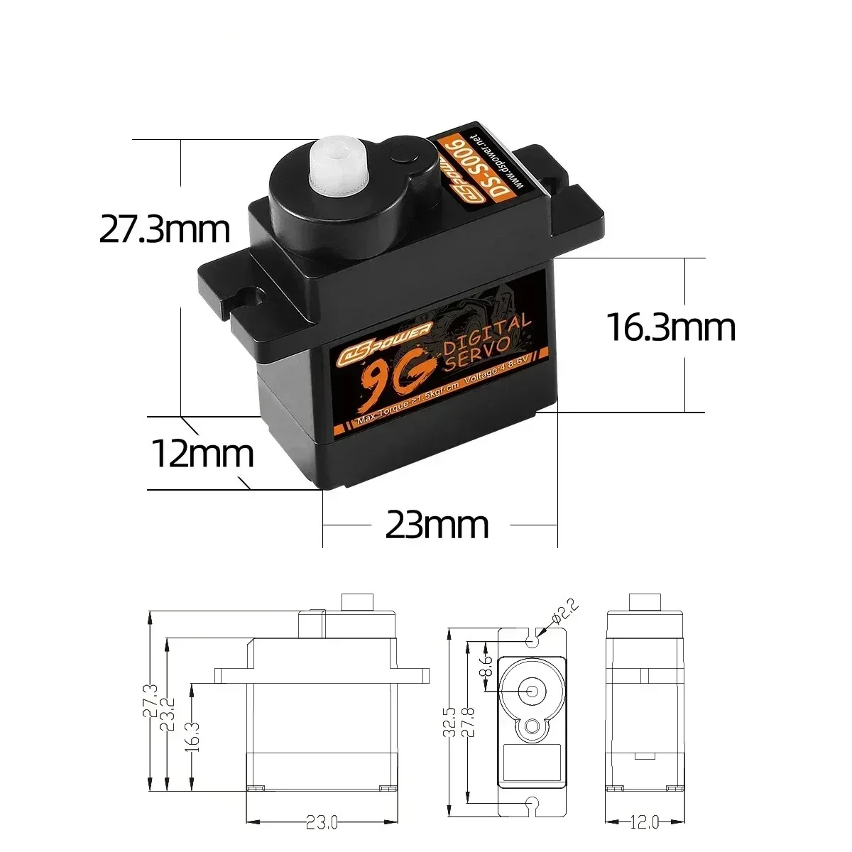 DSPOWER 2g 3.7g 4.3g 5g 6g 8g 9g Plastica/Metallo Gear JR/JST Spina Digitale Micro Servo per RC Mini Auto Aereo Robot ad ala fissa giocattolo