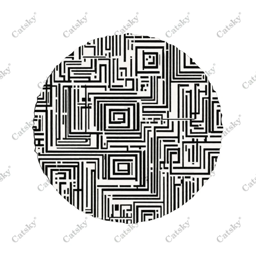 Minimalist Maze With Lines Art Polyester Universal Spare Wheel Tire Cover Wheel Covers for Trailer RV SUV Truck Camper