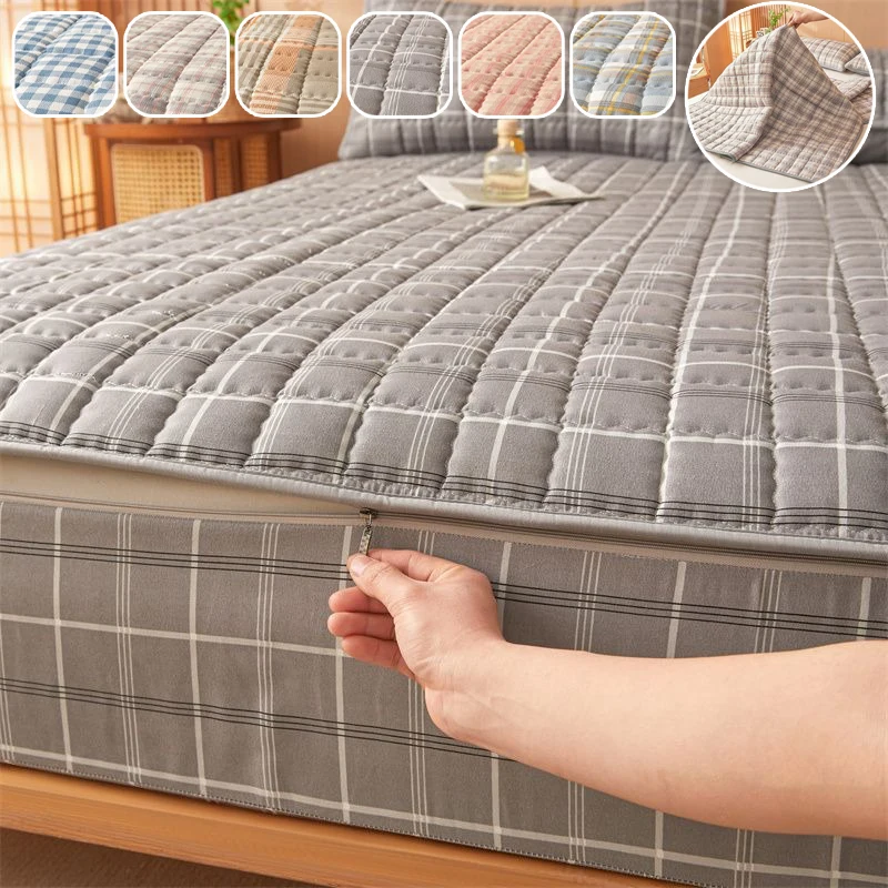 

Premium Quilted Mattress Cover Six-Sided Zipper Enclosure Anti Mite Dust Proof Custom Size Fitted Sheet Washable Cotton Fabric