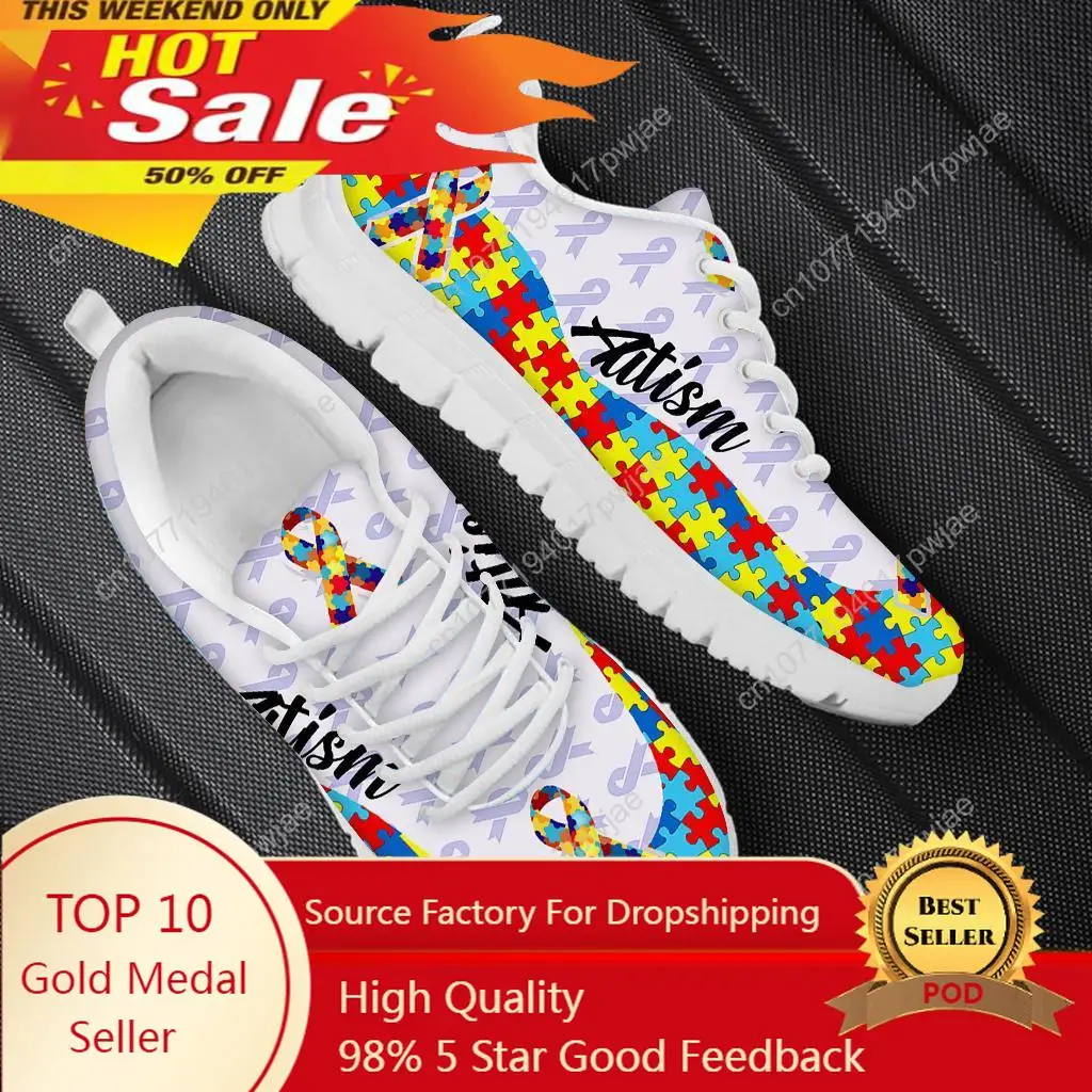 Autism Design Women Flats Casual Lace Up Sneaker Women's Comfortable Shoes Brand Sneaker Zapatillas Mujer