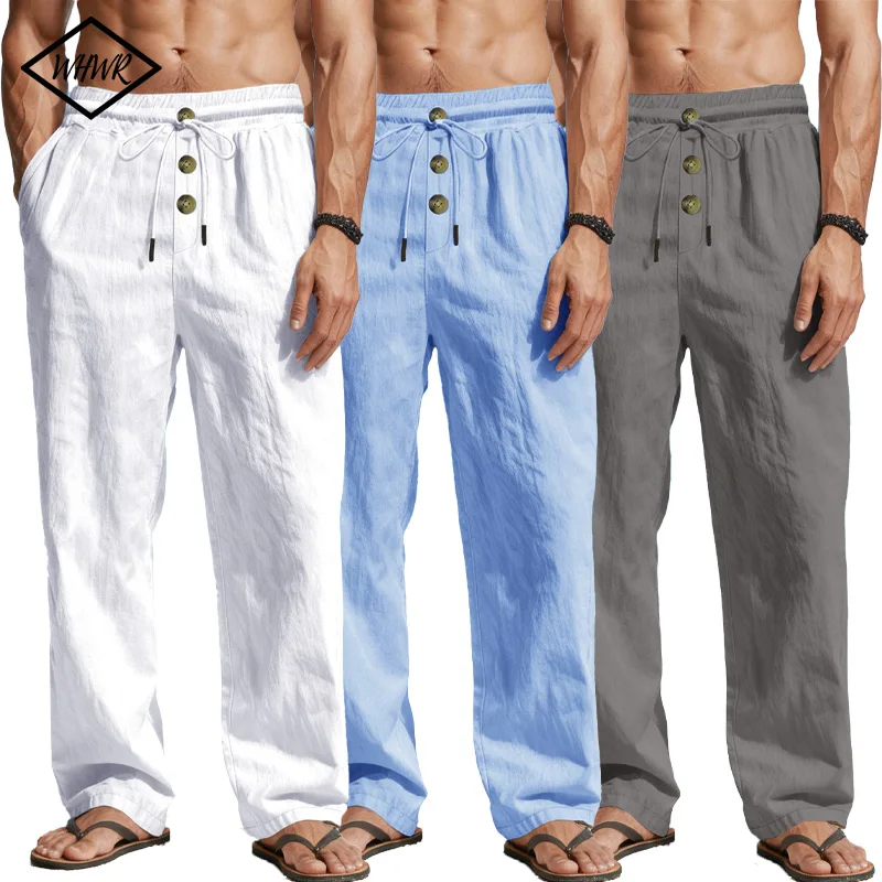 

Men's Casual Straight Leg Pants with Pockets Elastic Waist Drawstring Spring Summer Beach Relaxed Fit Lightweight Loose Trousers