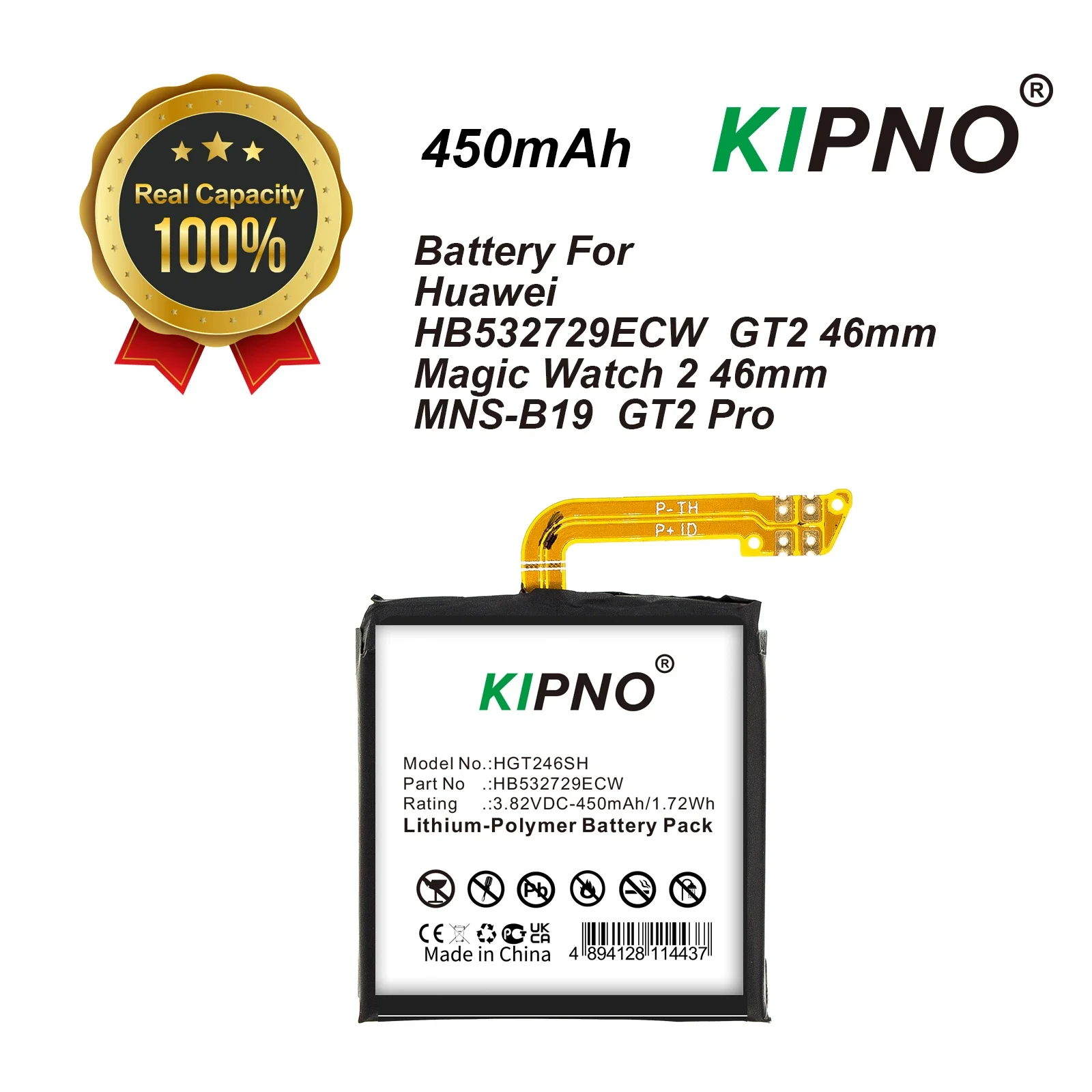 KIPNO HB532729ECW 450mAh Original Battery For Huawei Watch GT2 46MM Watch GT3 46MM JPT-B19 JPT-B29 + Free Tools