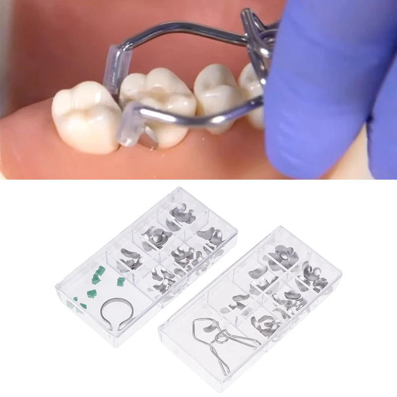 60Pcs/Box Dental Sectional Contoured Metal Matrices Matrix Ring With Silicone Delta Wedges Dentist Tools